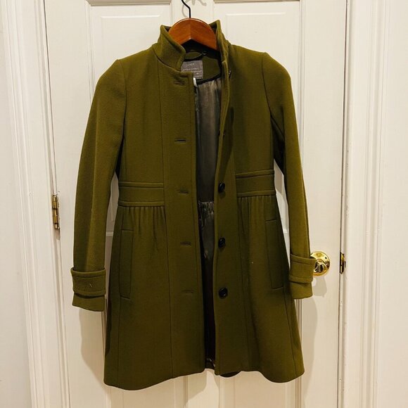 J. Crew Italian Double Cloth Wool Topcoat Coat Jacket Deep Green, Size 0 - Picture 10 of 15